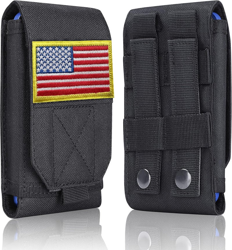 Heyqie Black Tactical Molle Cellphone Pouch Case,Heavy Duty Waterproof Phone Holster Bag for iPhone 11 12 13 Pro Max for Samsung S22 S21 S20 FE Note 20 A13 A12 A02S Less 6.7" Phone with US Flag Patch - Image 1